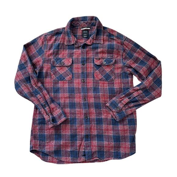 RVCA Button Down, heavy flannel, Shirt, Blue & Red, Large - Picture 1 of 9